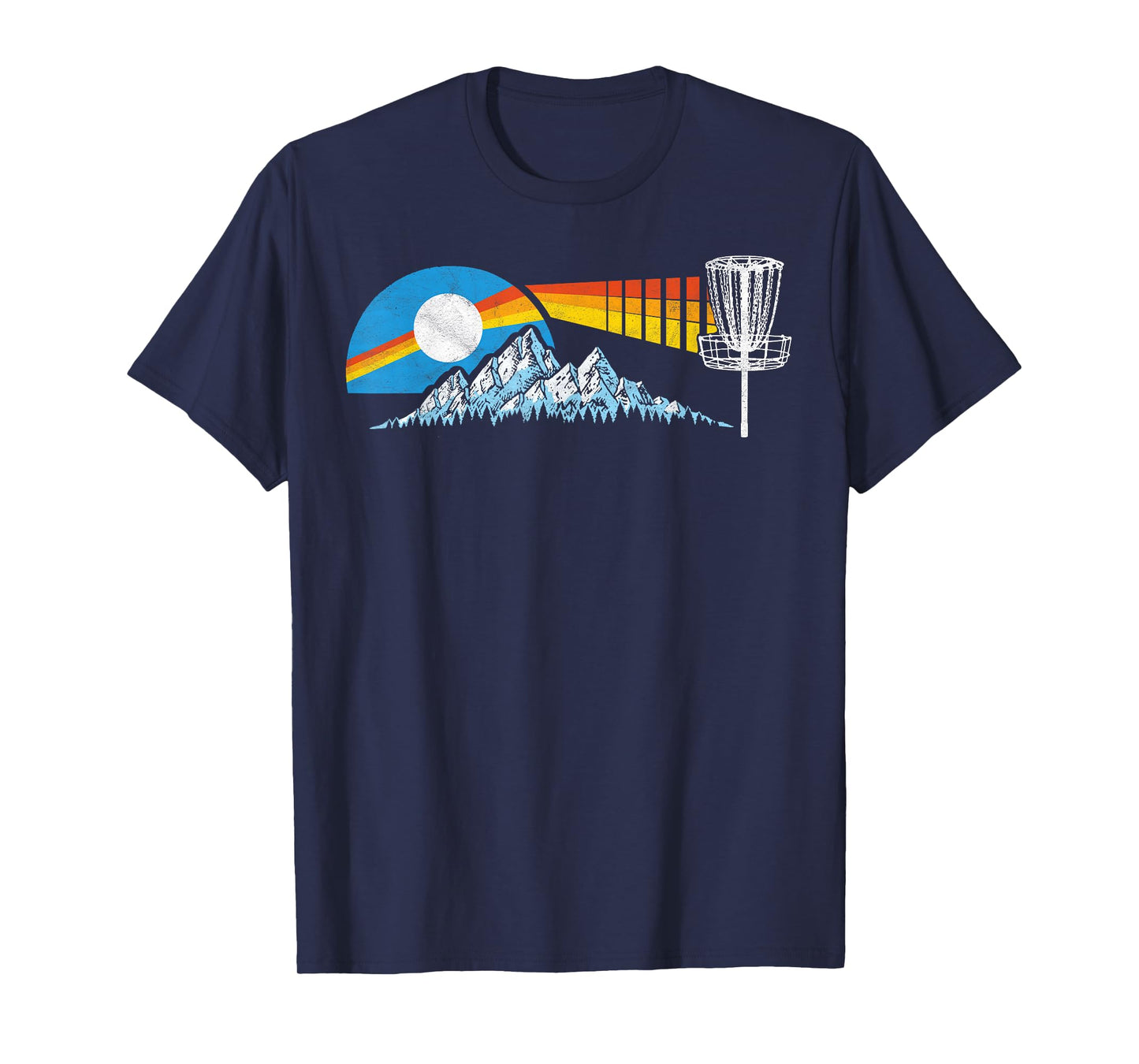 Disc Golf Distressed Mountains & Sun 80s Vintage T-Shirt