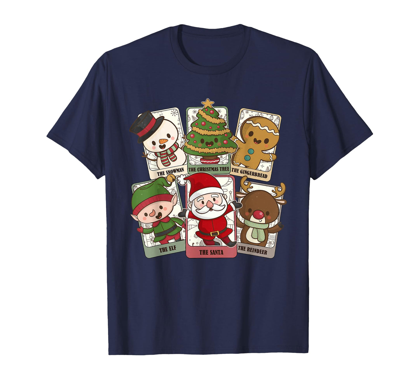 Retro Tarot Card Christmas Santa Elf Reindeer Gingerbread T-Shirt