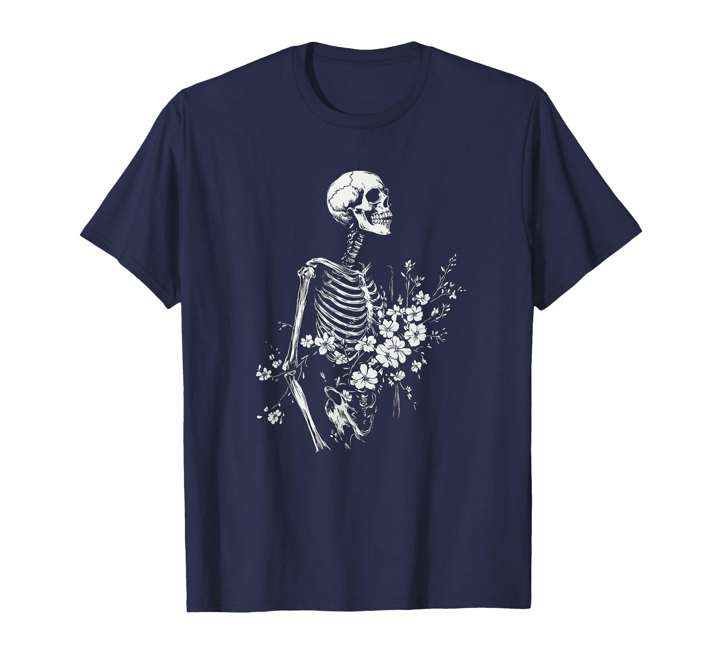 Floral Skeleton Gothic Occult Witchy Dark Creepy Design T-Shirt
