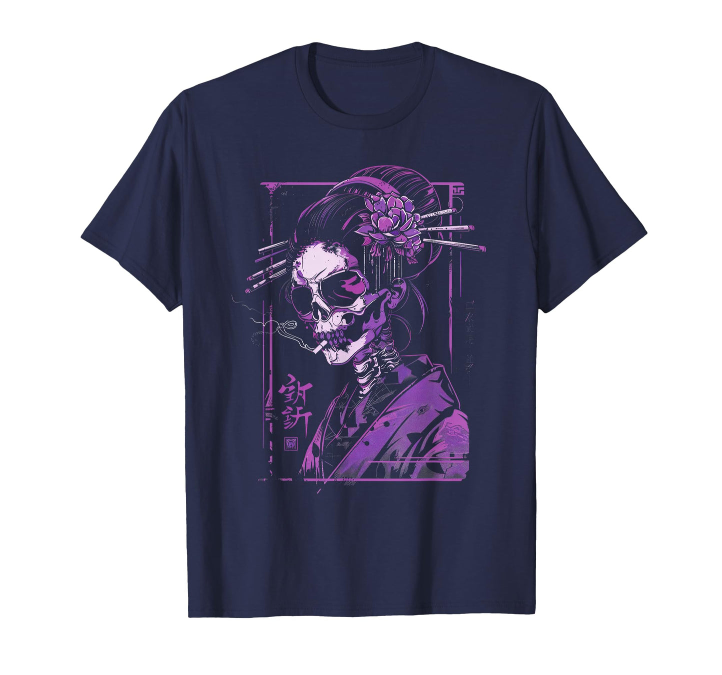 Anime Japanese Goth Cyberpunk City Skull Samurai Art Gothic T-Shirt