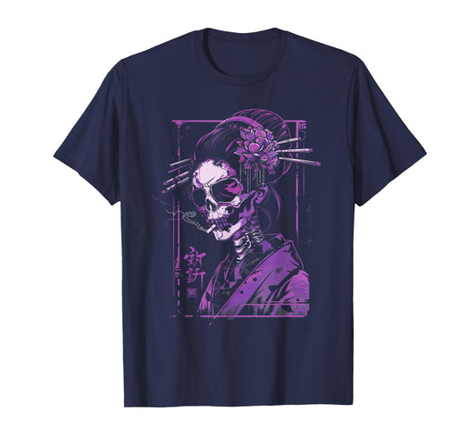 Anime Japanese Goth Cyberpunk City Skull Samurai Art Gothic T-Shirt