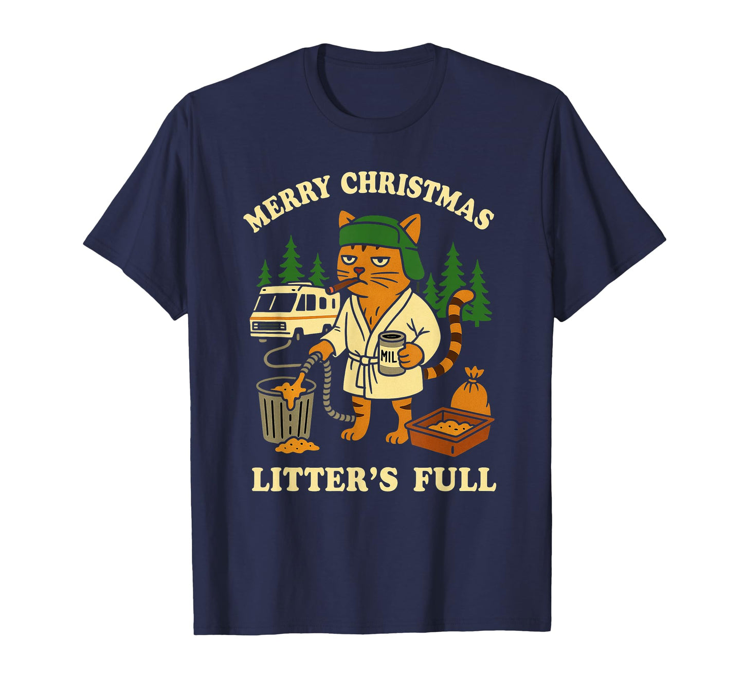 Merry Christmas Litter’s Full Funny Cat RV Holiday Tee T-Shirt