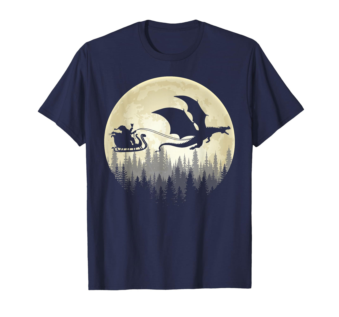 Dragon Riding Santa Sleigh & Moon Merry Christmas Boys Kids T-Shirt