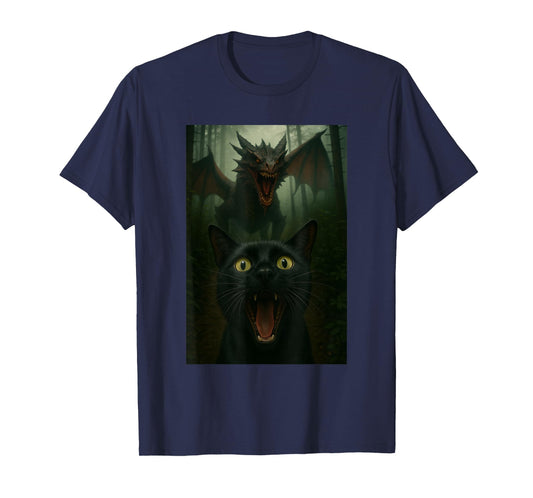 Black Cat Selfie With Dragon Funny T-Shirt