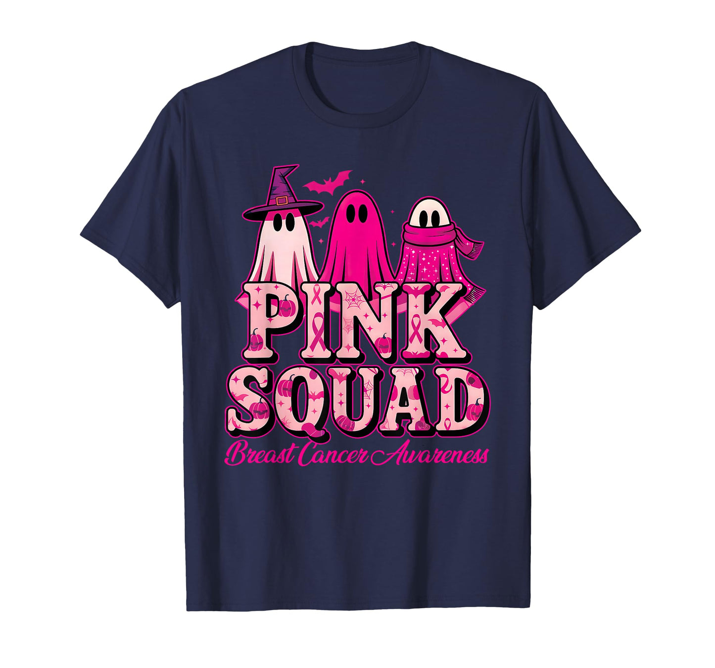 Spooky Pink Ghosts Squad Halloween Breast Cancer Awareness T-Shirt