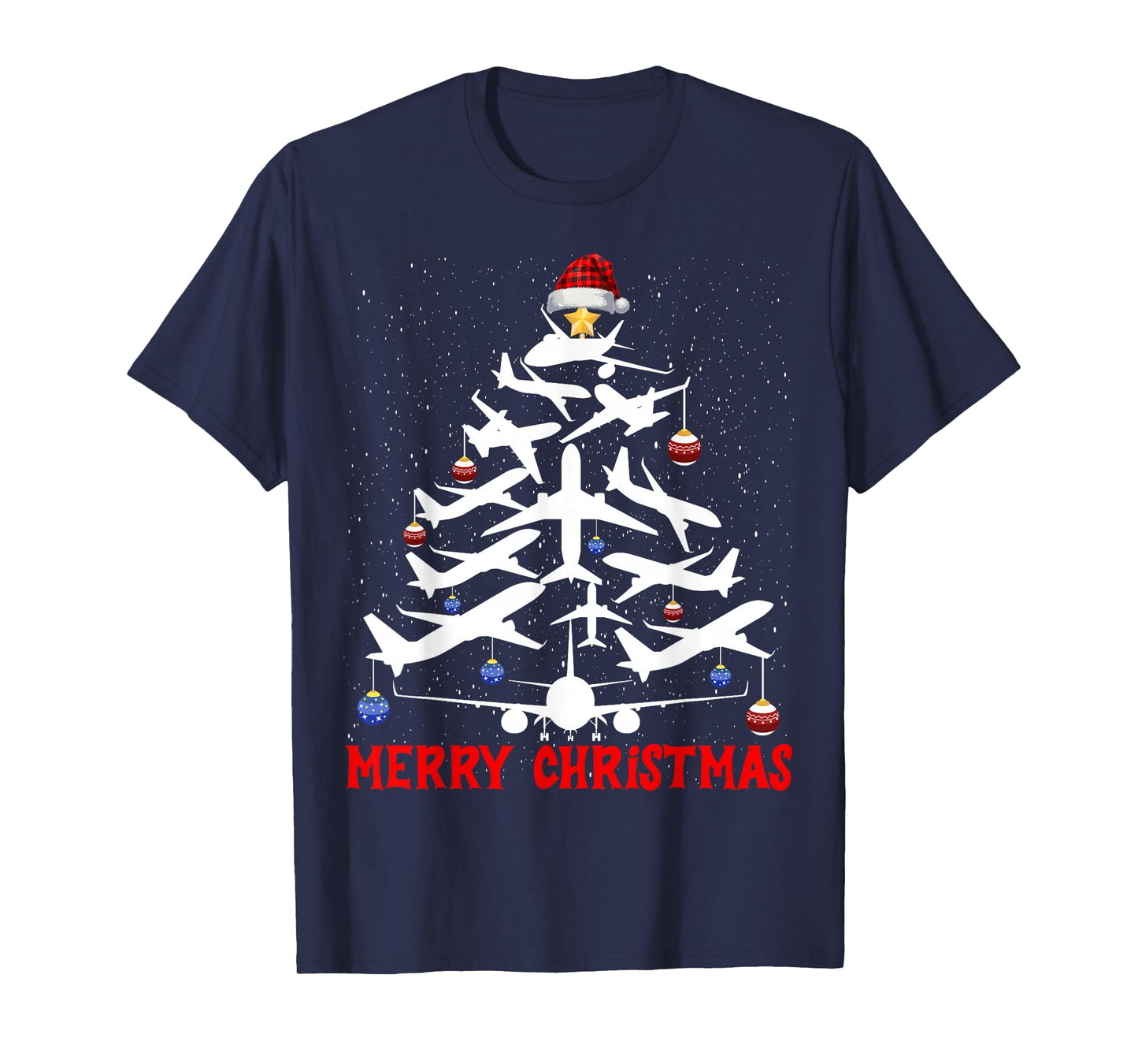 Christmas Tree Airplanes Pilots Merry Christmas Men Boys T-Shirt