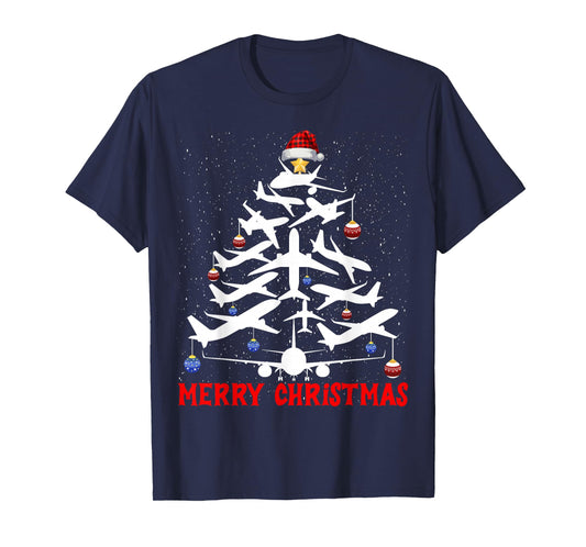 Christmas Tree Airplanes Pilots Merry Christmas Men Boys T-Shirt
