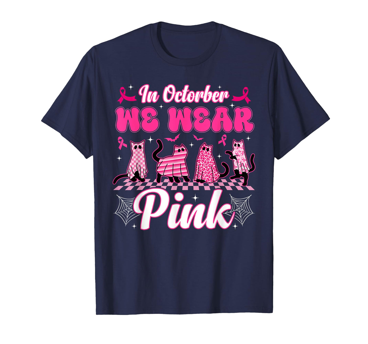 October We Wear Pink Cat Boo Ghost Breast Cancer Men Women T-Shirt