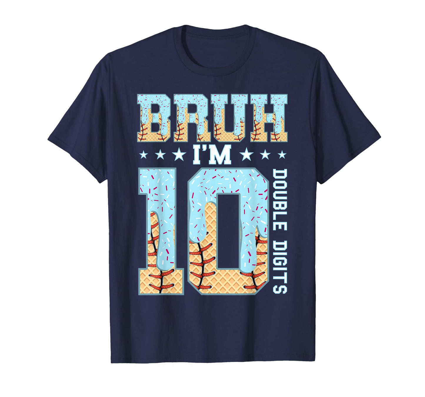 10th Birthday Boy Ice Cream Baseball Drip 10 Year Old Boys T-Shirt