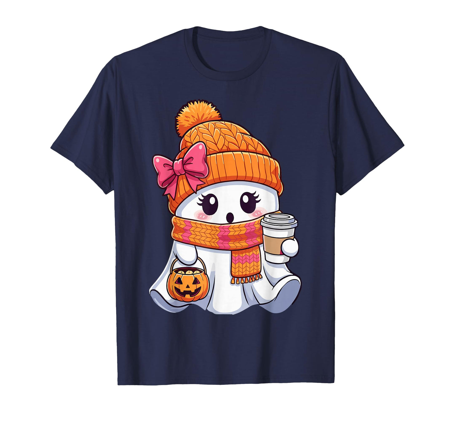 Cute Halloween Ghost Coffee Autumn Pumpkin T-Shirt