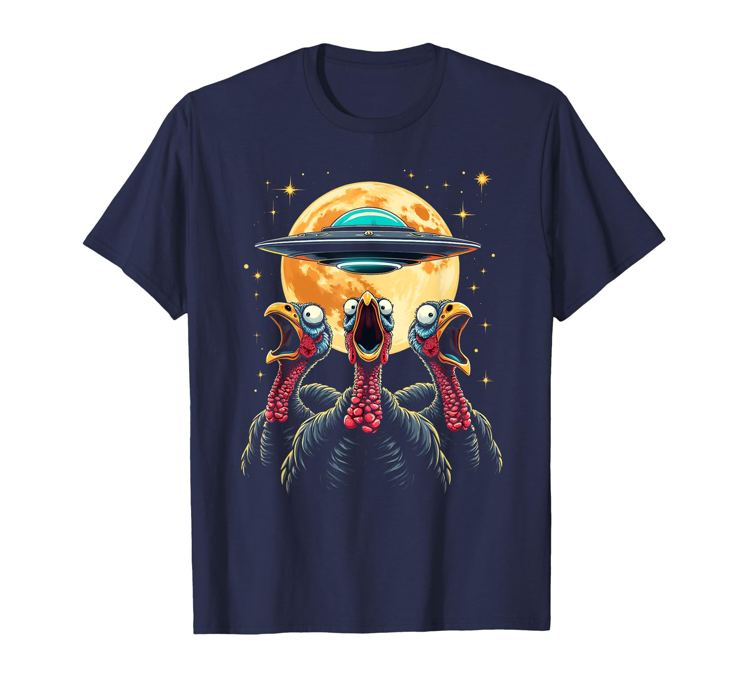 Funny Turkey Abduction Full Moon - Alien Thanksgiving UFO T-Shirt