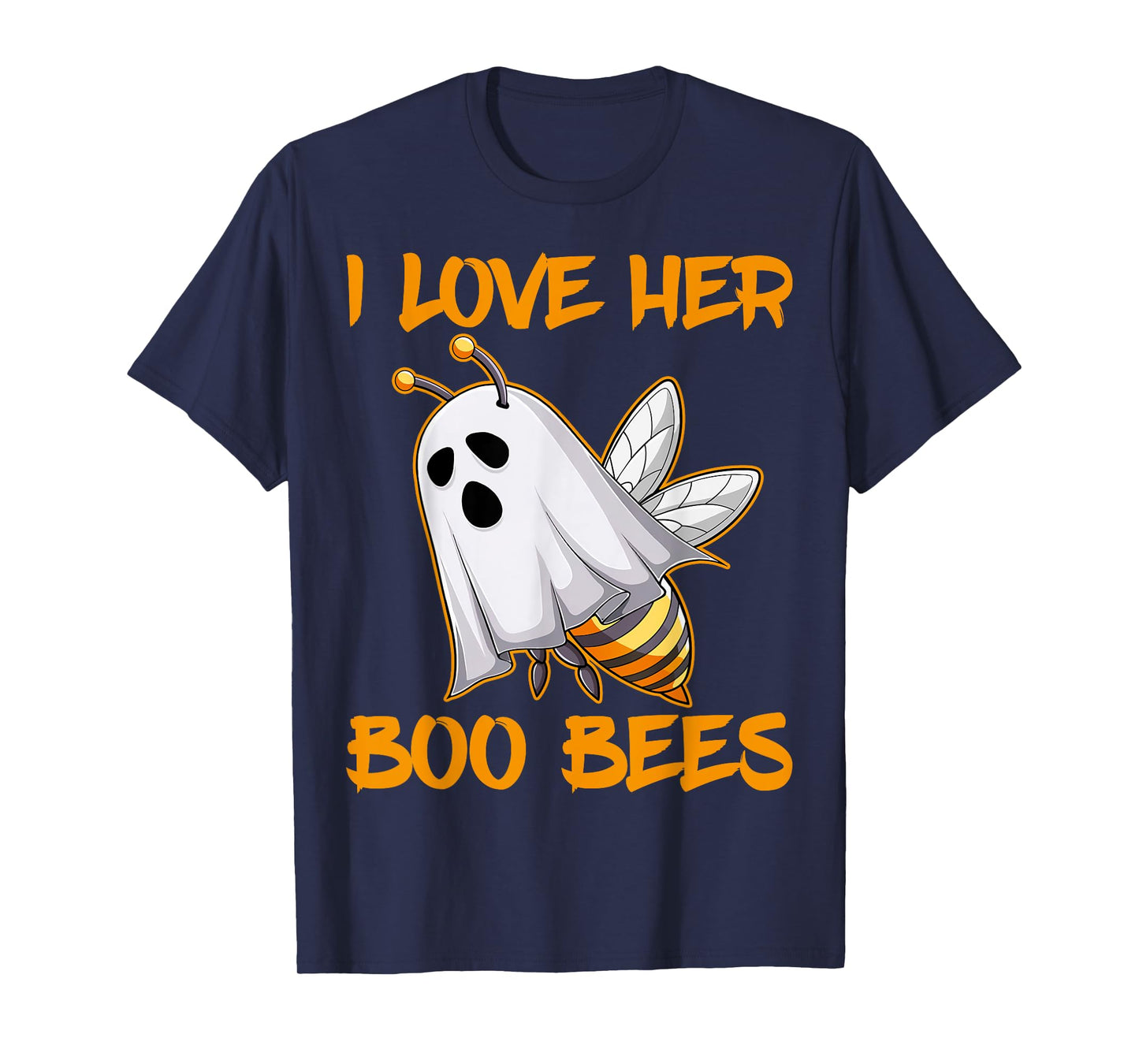 Funny I Love Her Boo Bees Couples Halloween Day Men Women T-Shirt