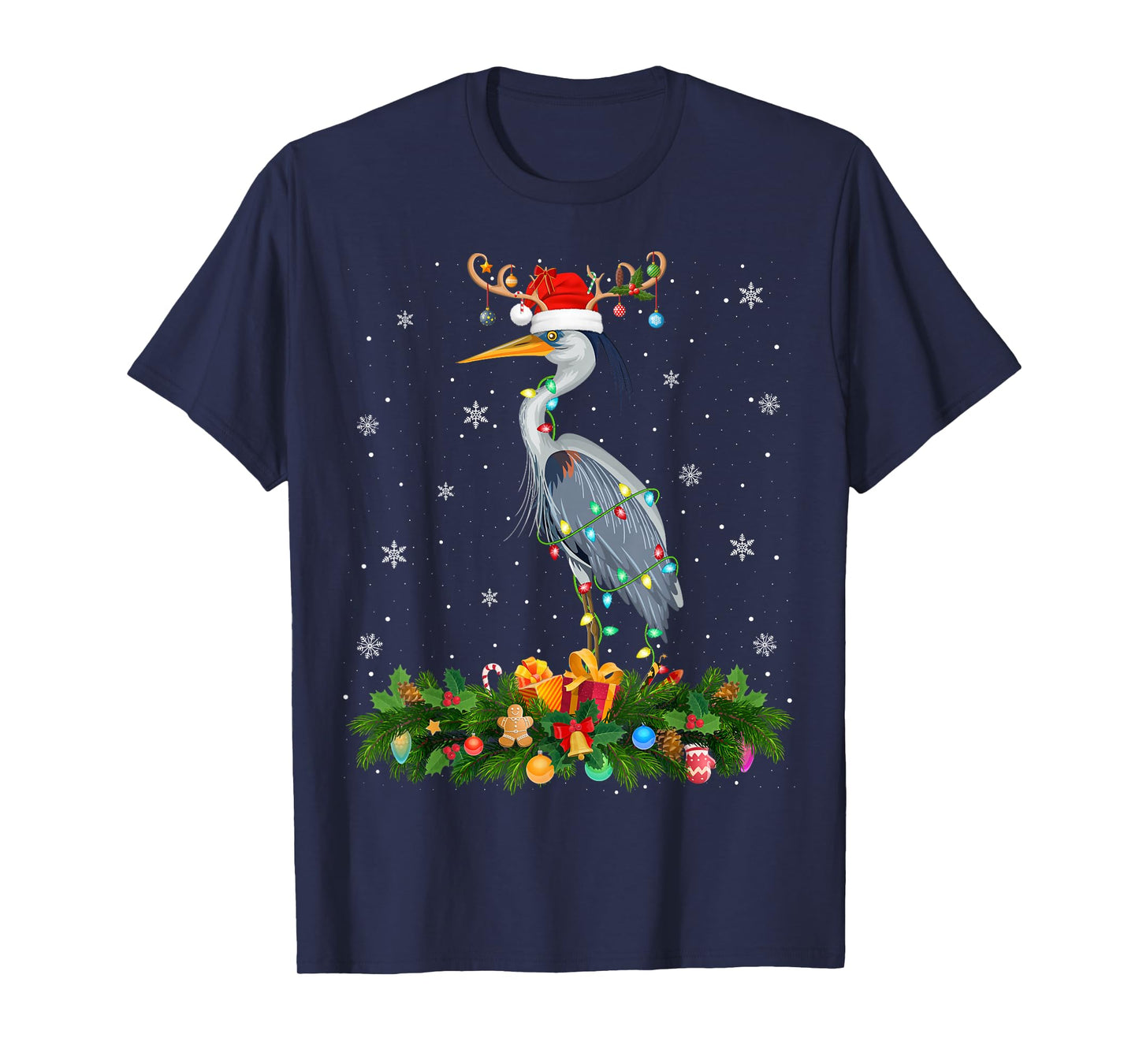 Heron Bird Christmas Lights Reindeer Santa Xmas Adult & Kids T-Shirt