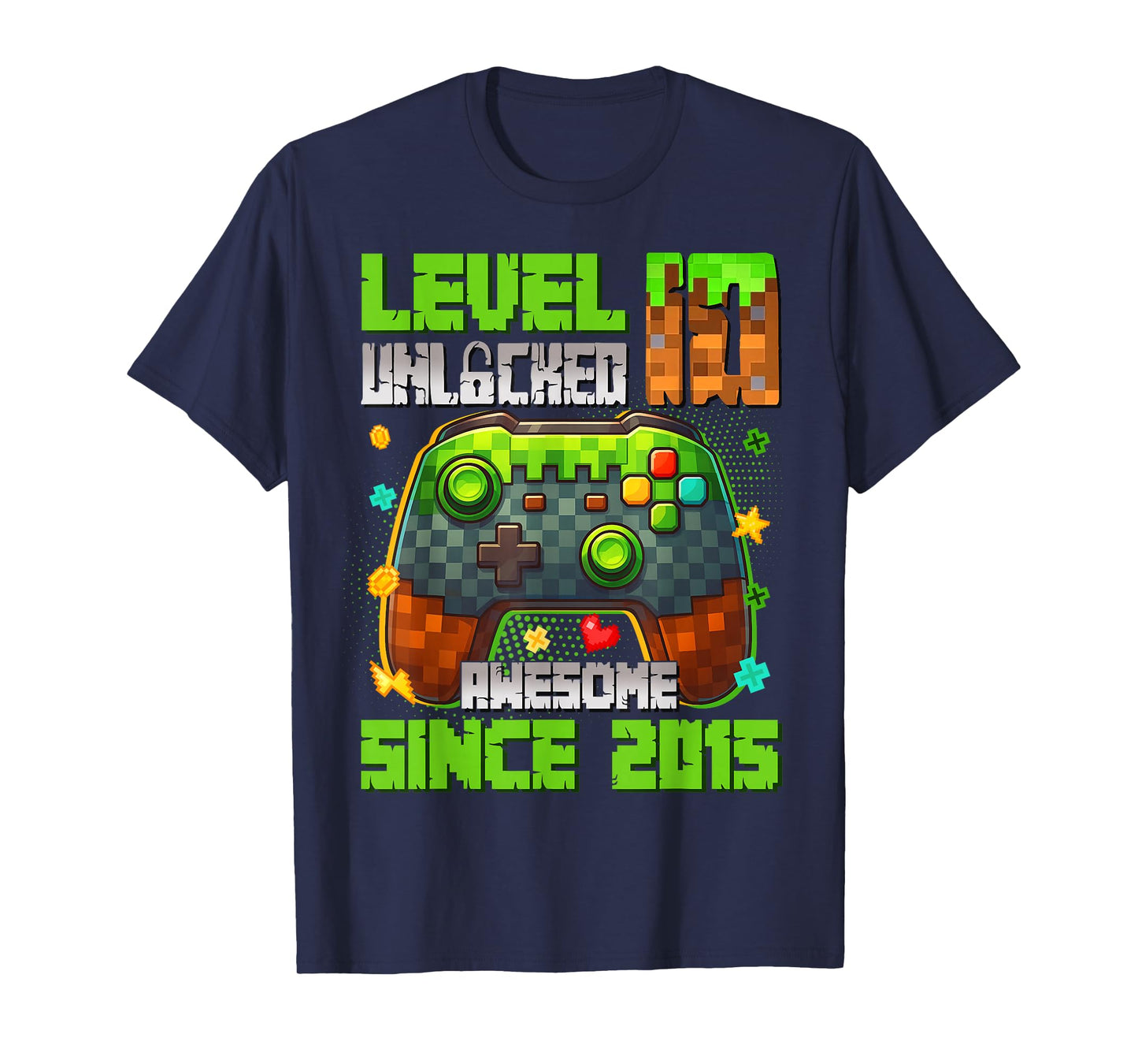 Level 10 Unlocked Awesome Since 2015 10th Birthday Gaming T-Shirt