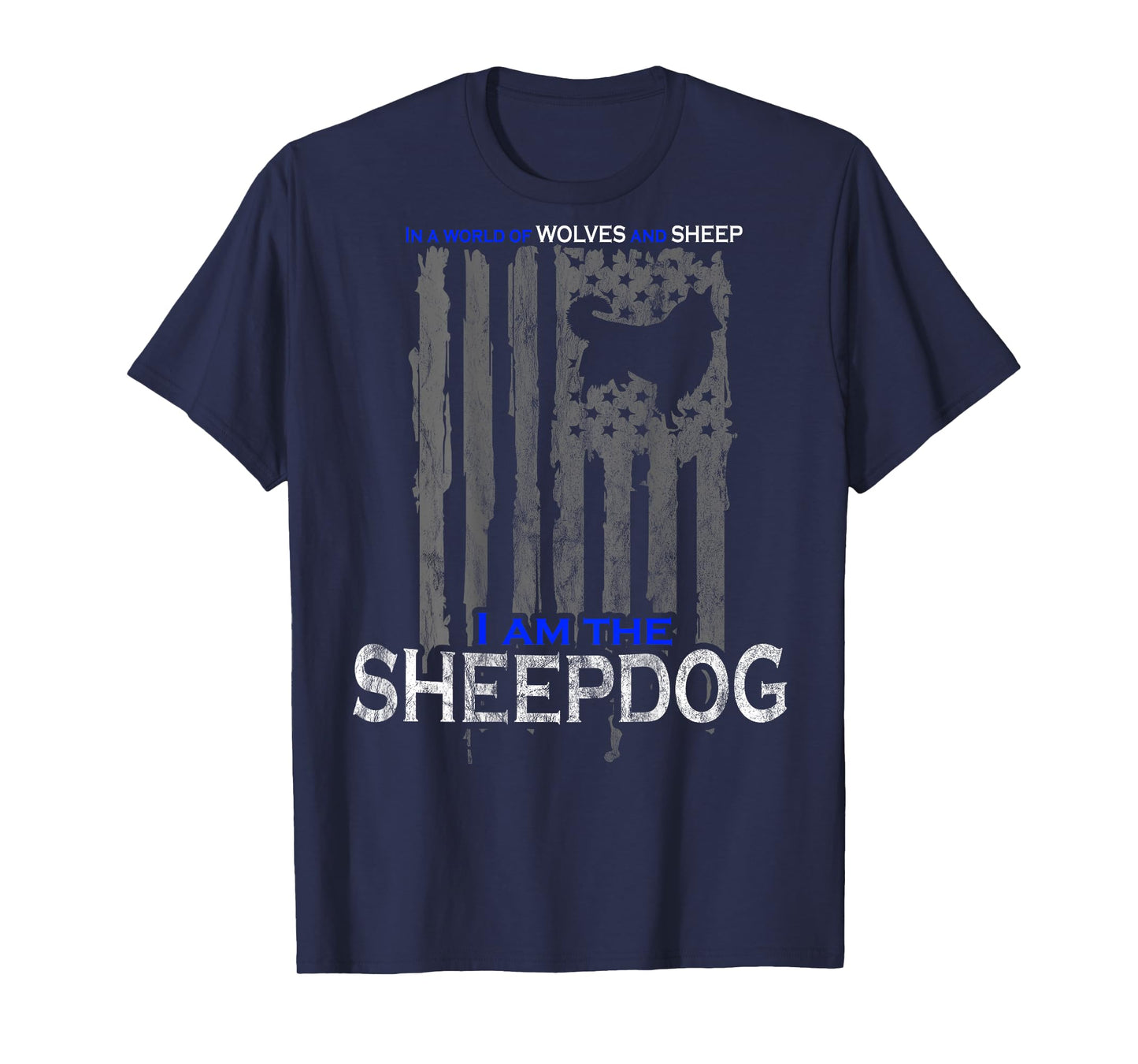 Patriotic Sheepdog, Wolves, and Sheep American Flag Women Men T-Shirt