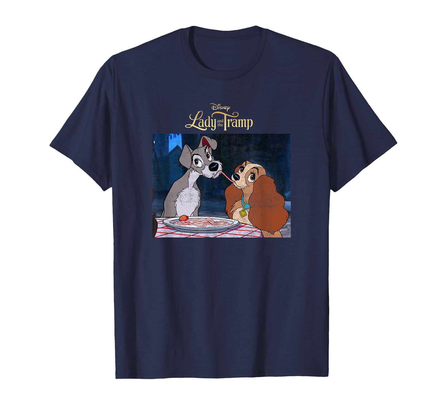 Disney Lady and The Tramp Classic Spaghetti Scene Poster T-Shirt
