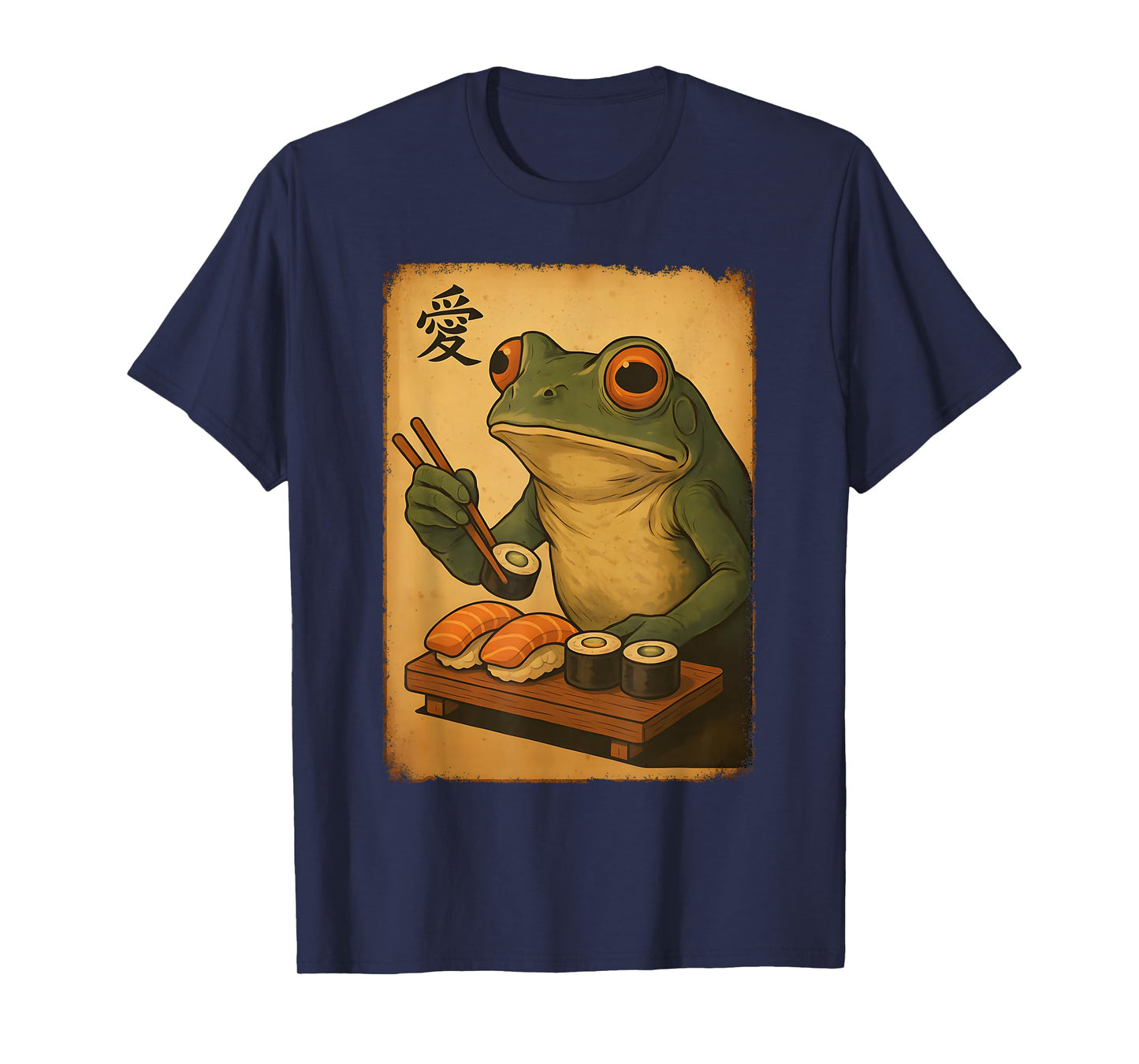 Cute Kawaii Frog Eating Sushi Funny Japanese Frog Graphic T-Shirt