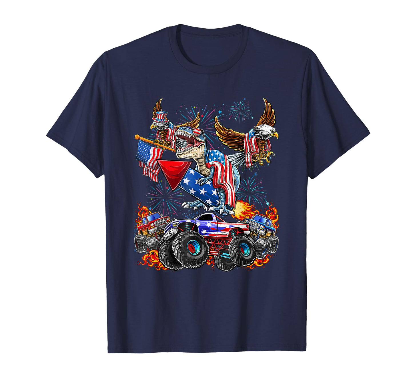 Eagle Monster Truck Dinosaur July 4th America Patriotic USA T-Shirt