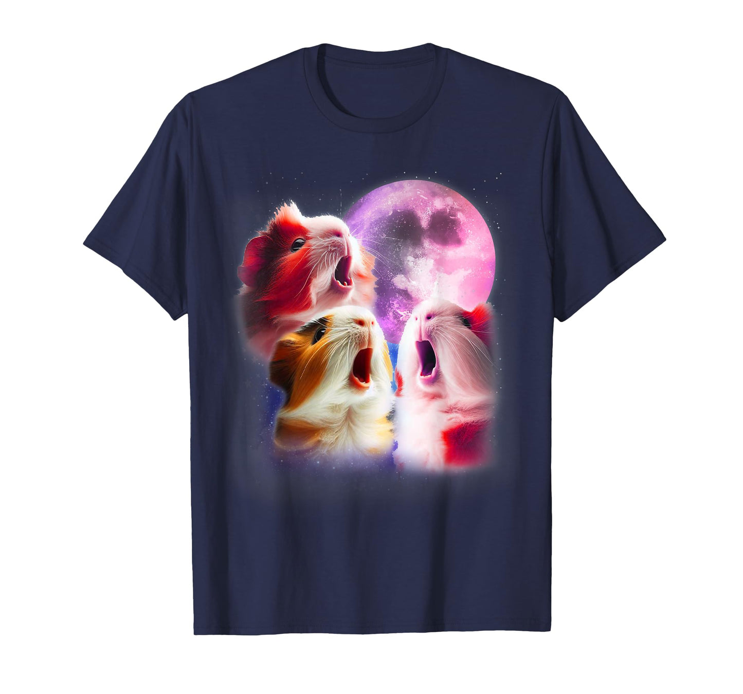 3 Guinea Pigs Howling At The Moon Funny Pet Guinea Pig Lover T-Shirt