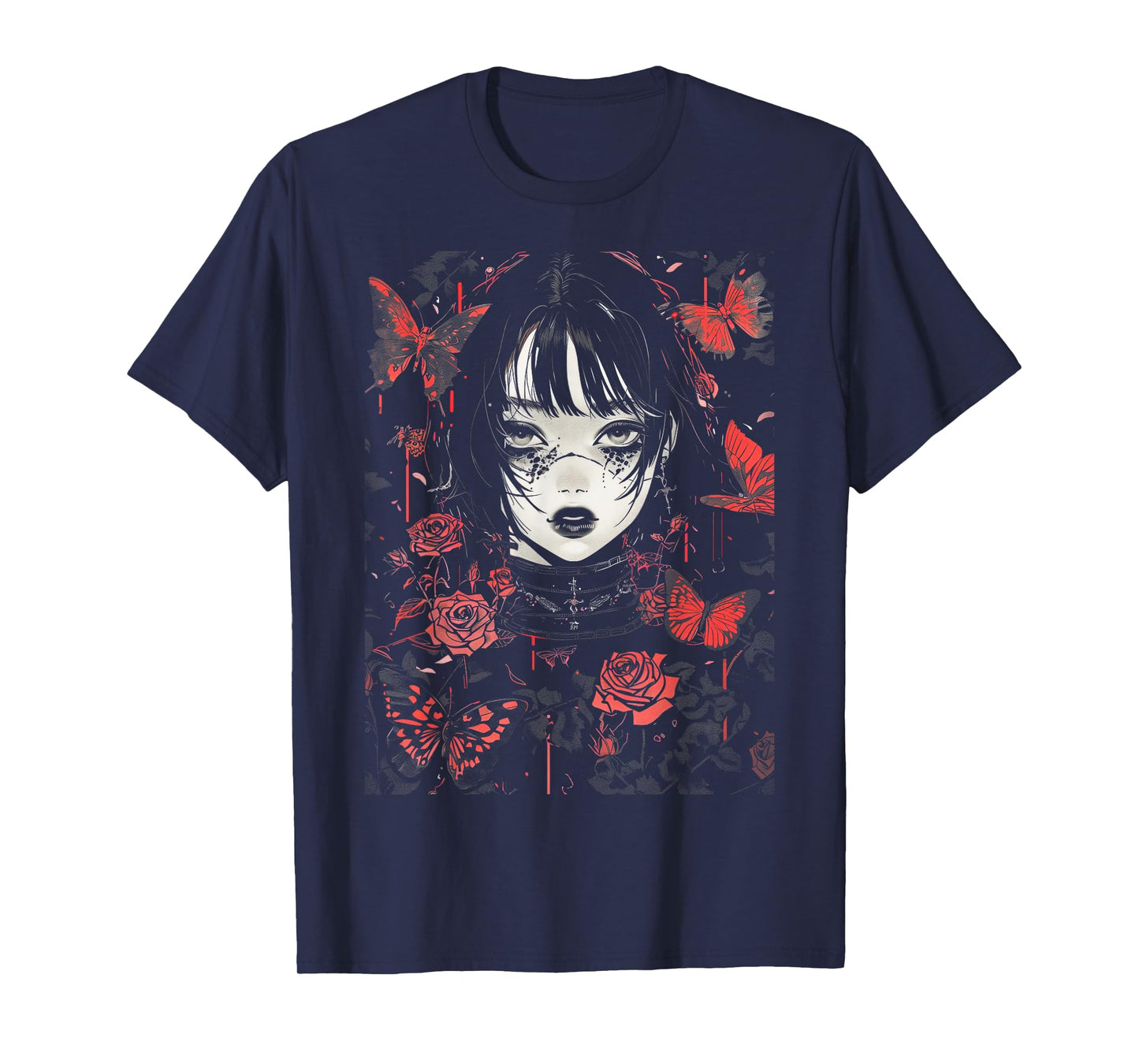 Anime Japanese Goth Cyberpunk City Vintage Butterflies T-Shirt