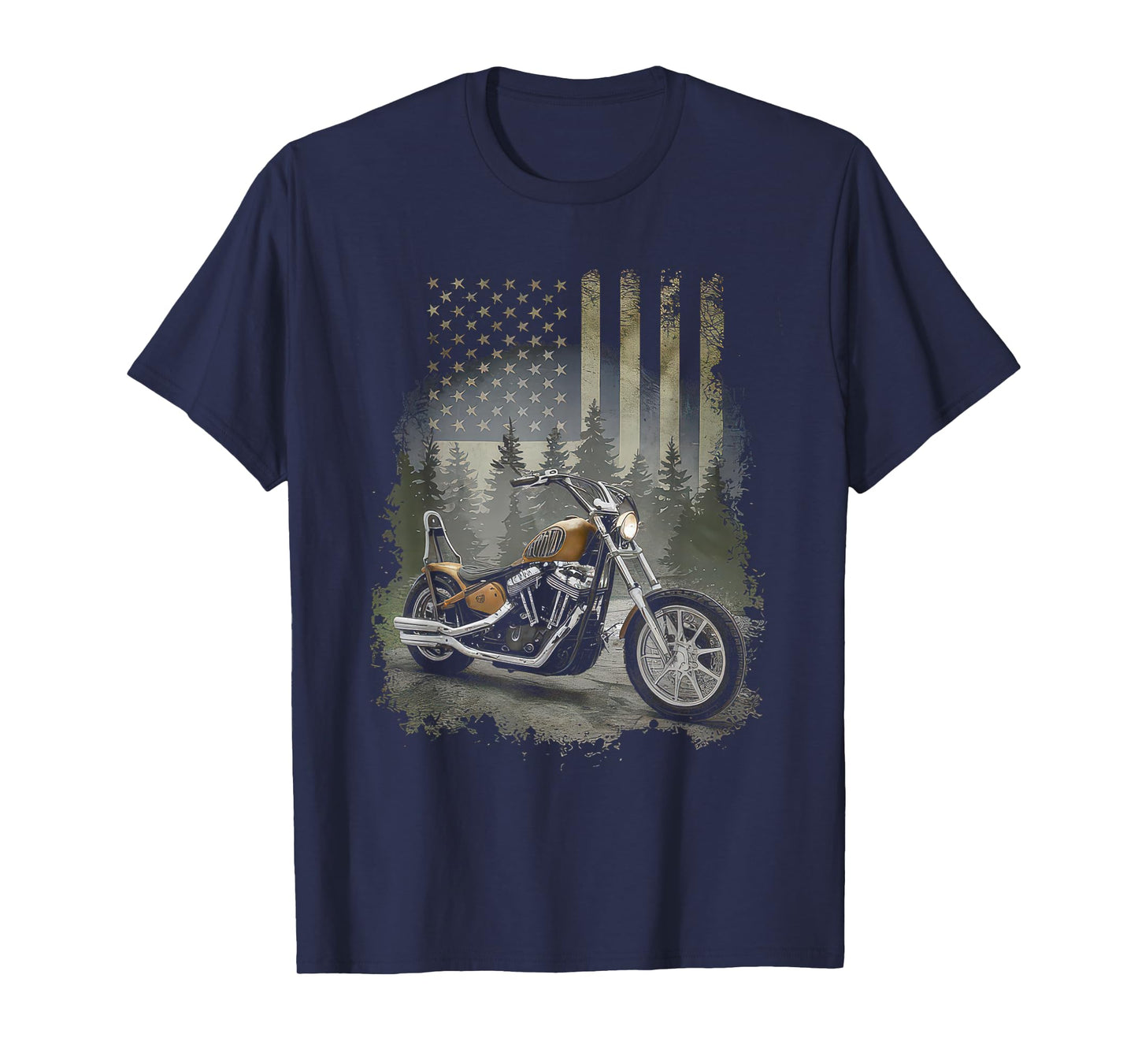 American Flag Motorcycle Tshirt USA Flag Biker Retro T-Shirt