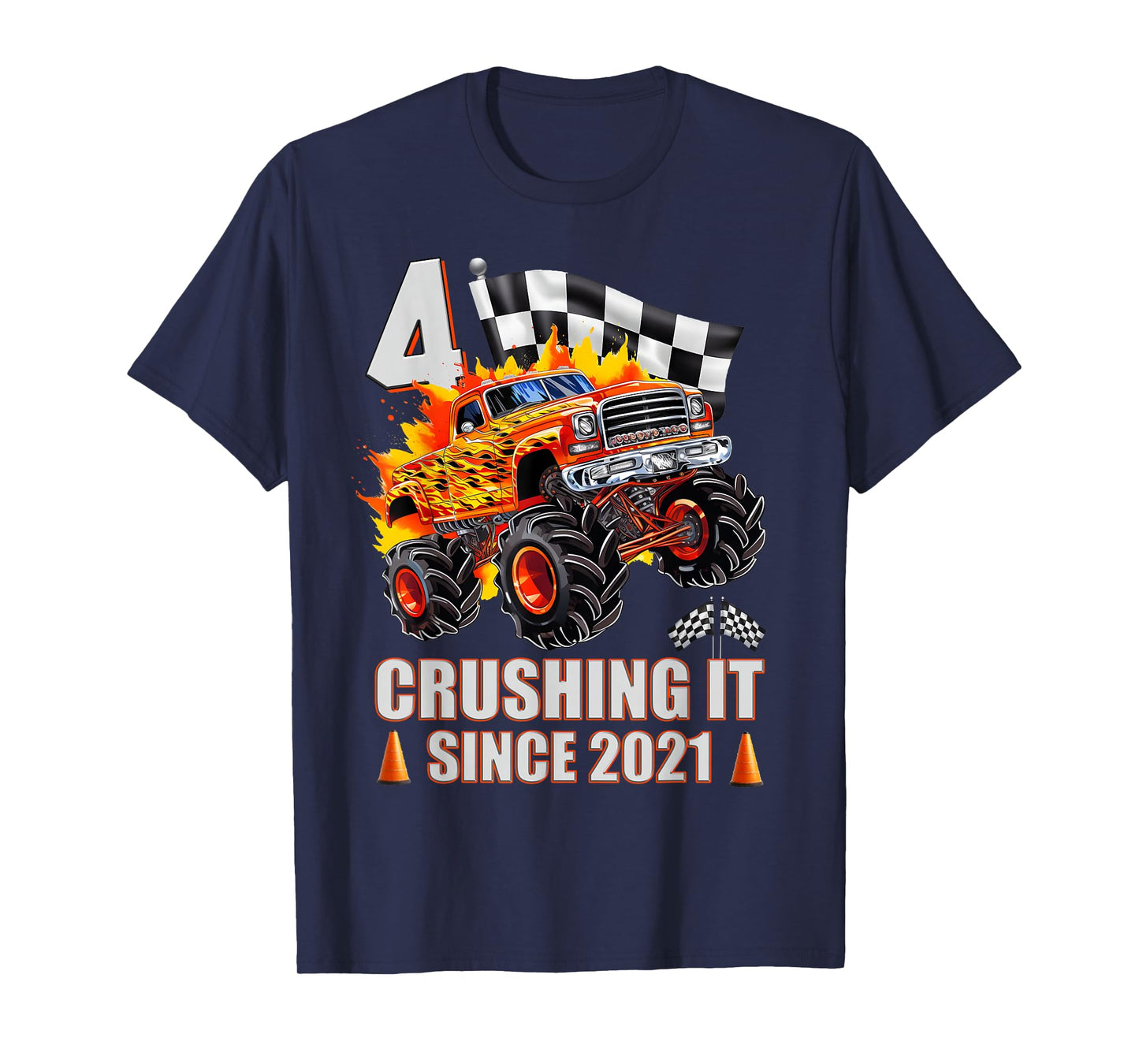 4 Crushing It Since 2021 4th Birthday Monster Truck Kids T-Shirt