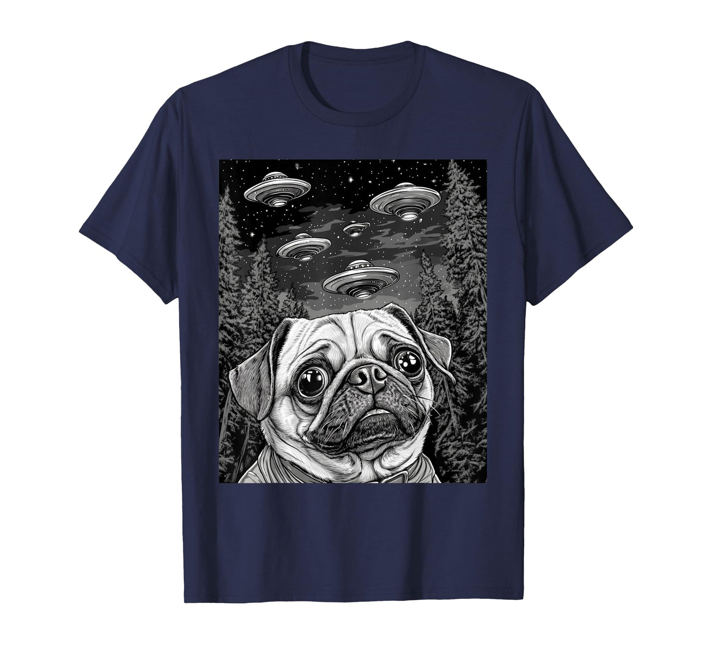Dog Pug Selfie With Alien UFO Funny T-Shirt