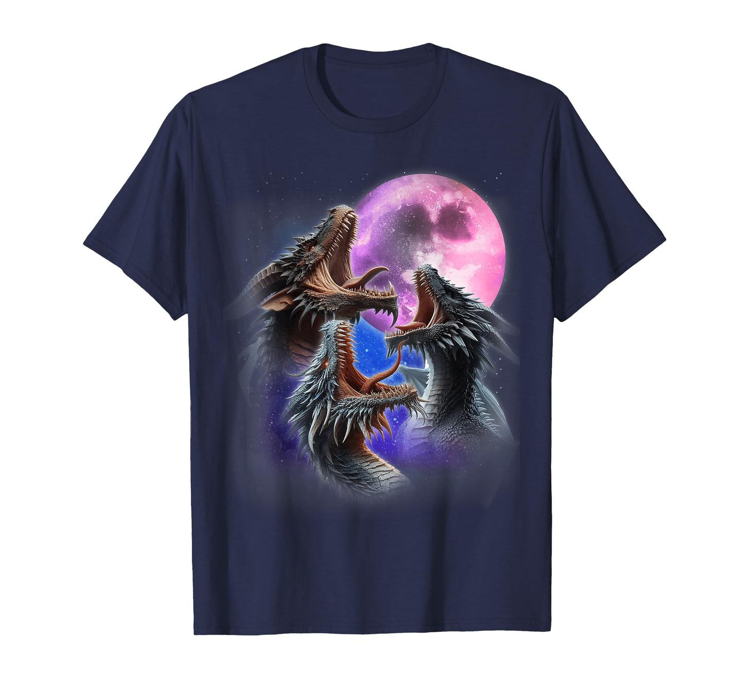 3 Dragons Howling At The Moon Funny Fantasy Dragon Lover T-Shirt