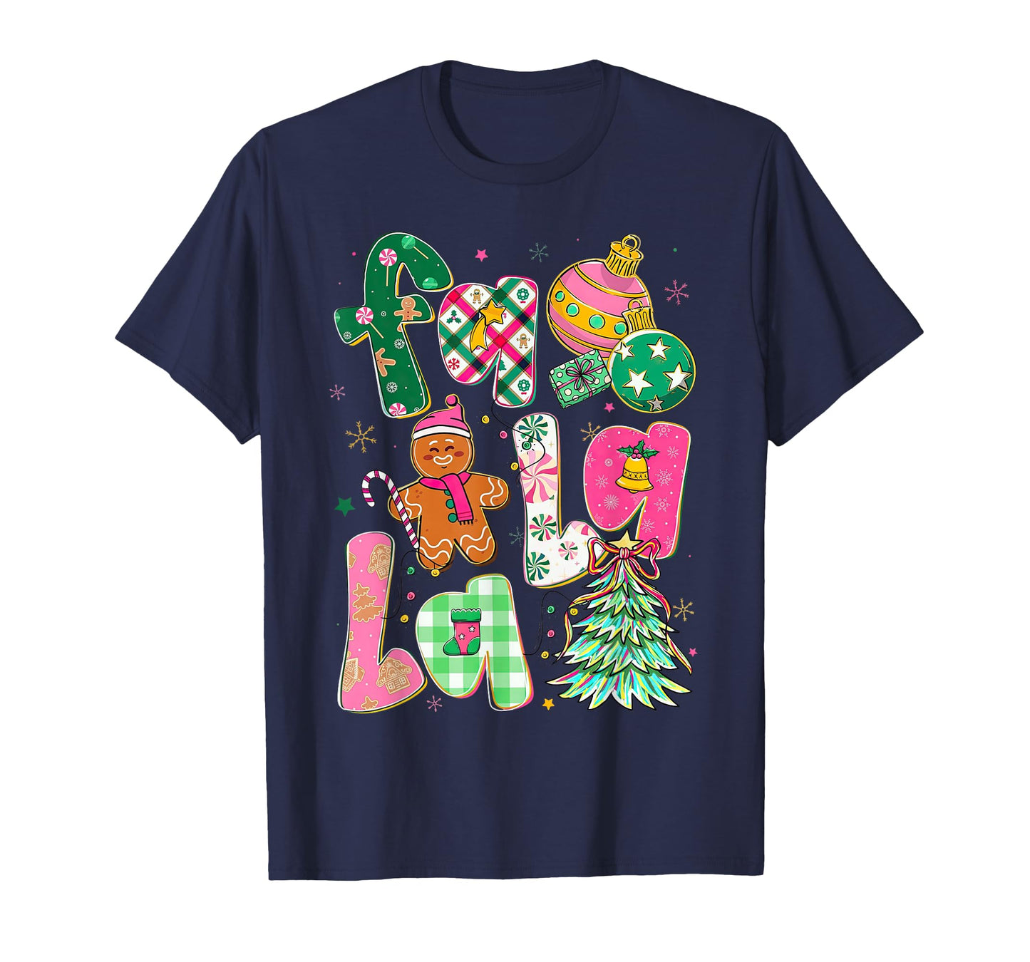 Colorful Falala Christmas Tree Preppy Holiday Design T-Shirt