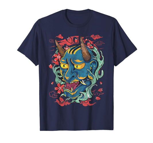 ONI Japanese Demon MASK Blue Demon Mask Oni Mask T-Shirt