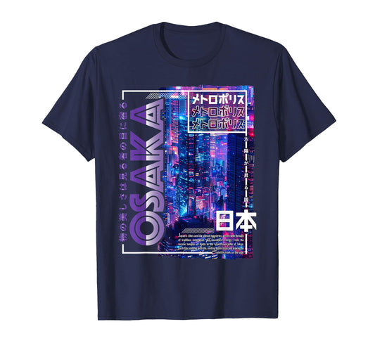 Osaka City 80s Synthwave Skyline Japan Osaka T-Shirt