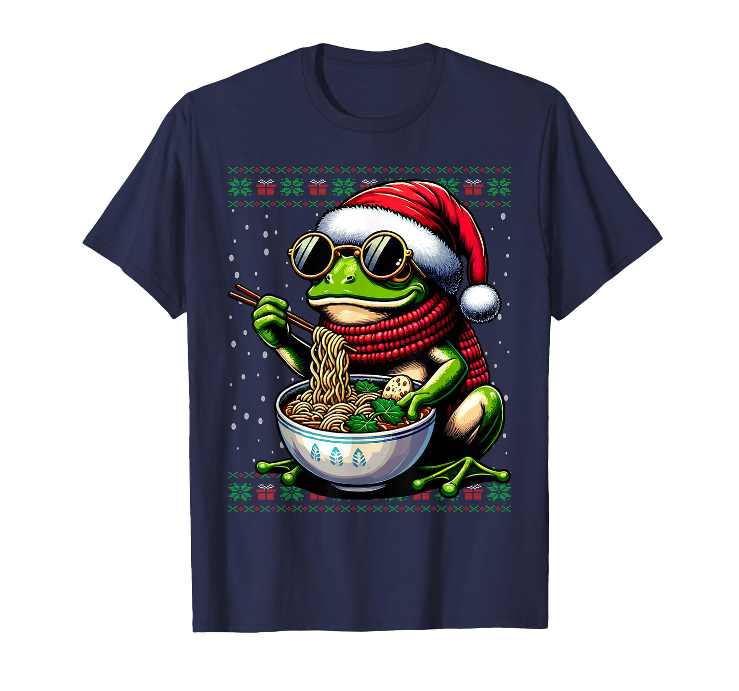 Christmas Frog Eating Ramen Ugly Christmas Sweater T-Shirt