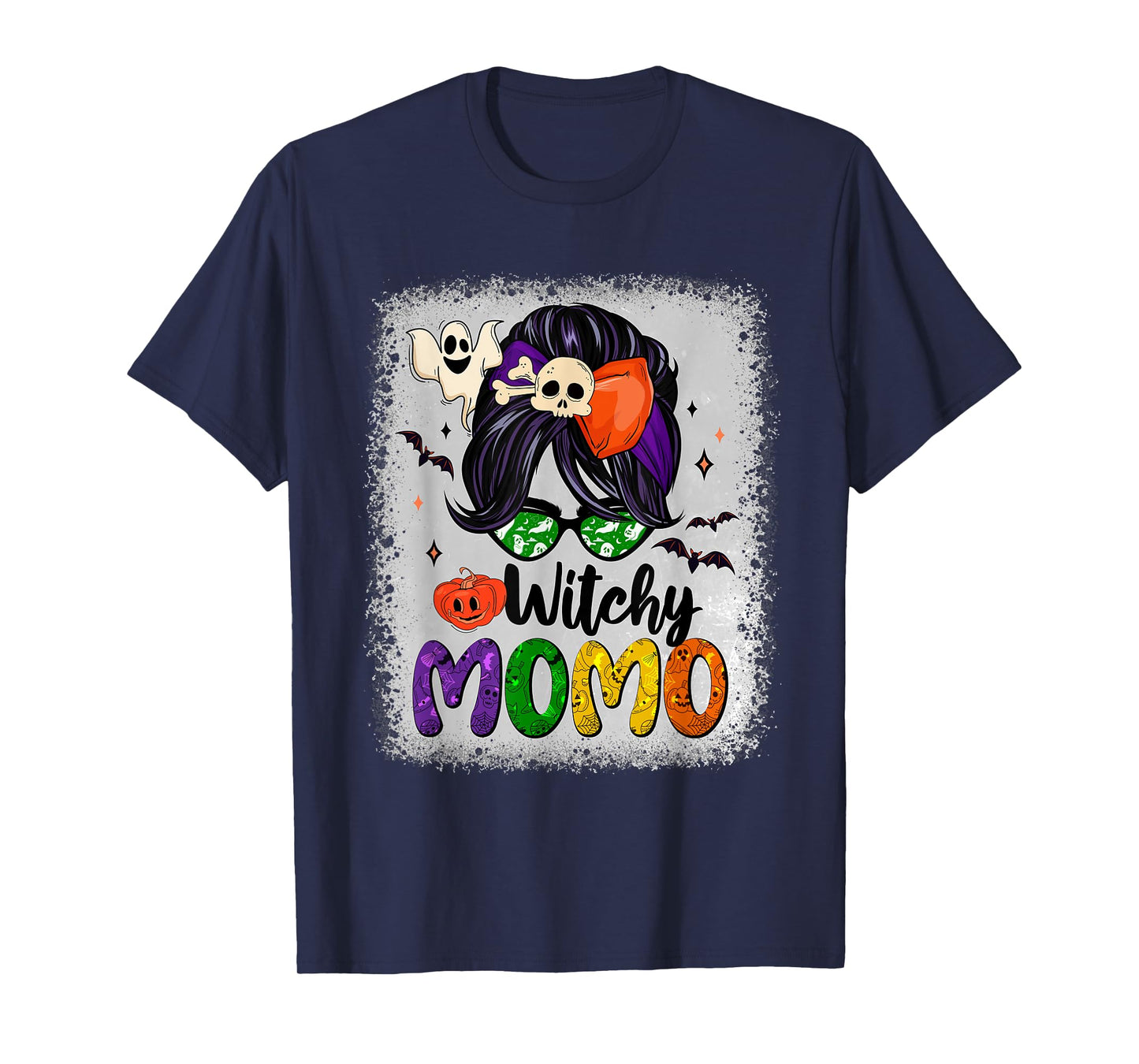 Witchy Momo Messy Bun Halloween Skull Pumpkin Spooky Season T-Shirt
