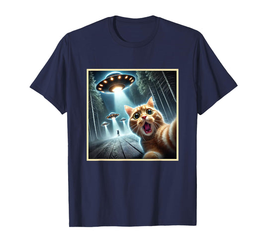 Funny Cat Taking A Selfie With UFO T-Shirt