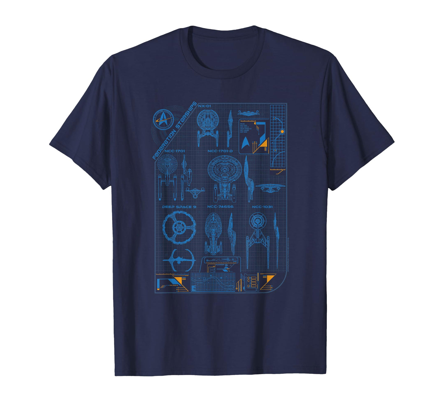Star Trek Federation Starships Blueprints Group Shot Vintage T-Shirt