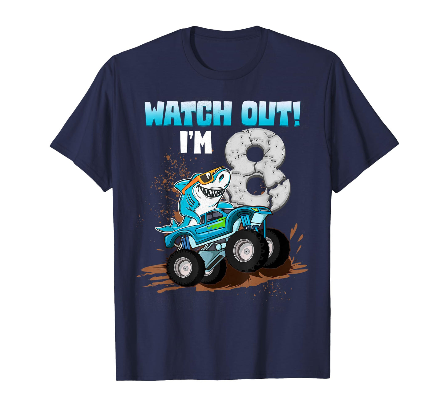 8 Years Old 8th Birthday Shark Boy Girl Monster Truck Gamer T-Shirt