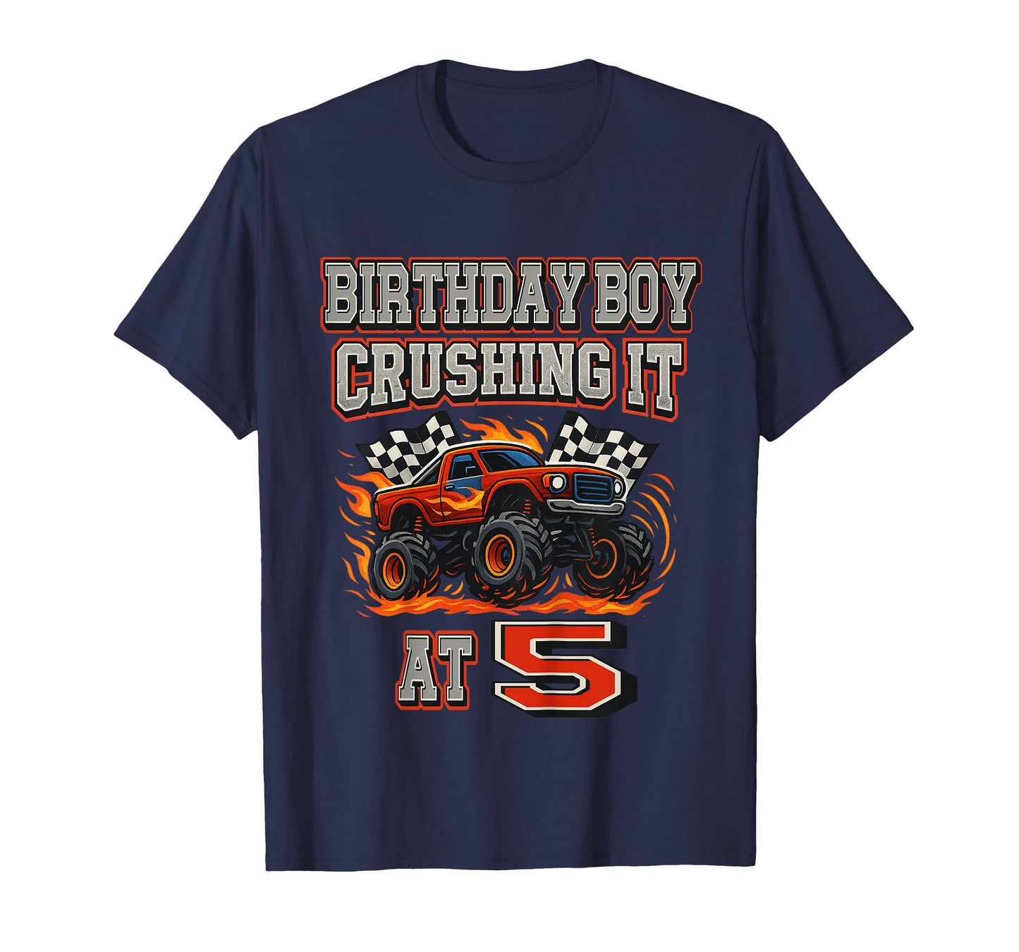 Kids Crushing It at 5 – Monster Truck Birthday Boy Party T-Shirt