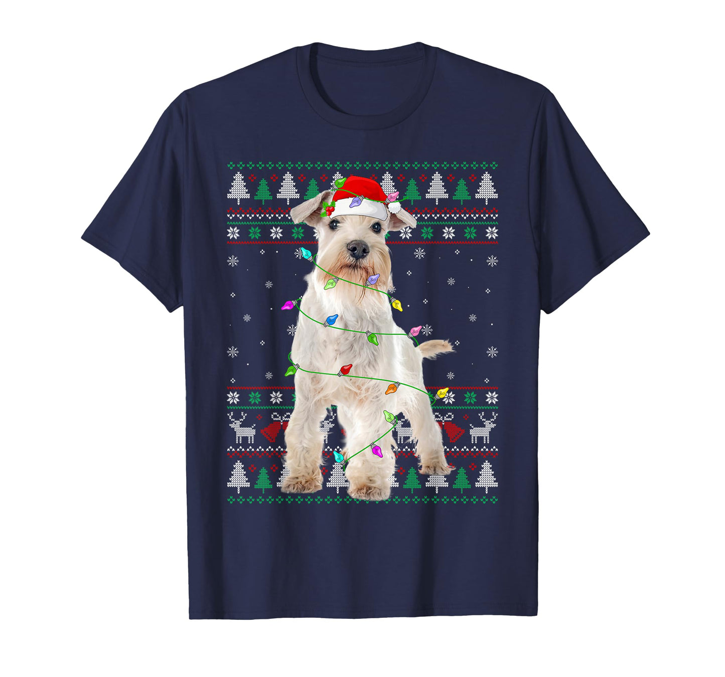 Miniature White Schnauzer Dog Christmas Ugly Sweater Xmas T-Shirt