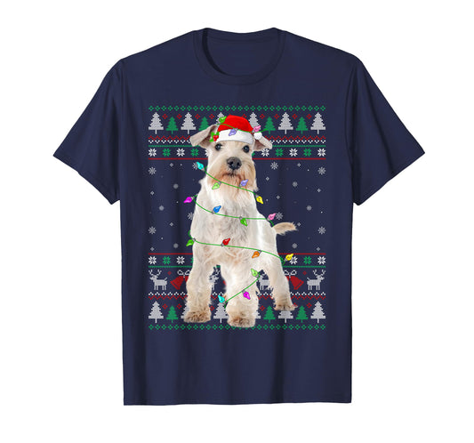 Miniature White Schnauzer Dog Christmas Ugly Sweater Xmas T-Shirt
