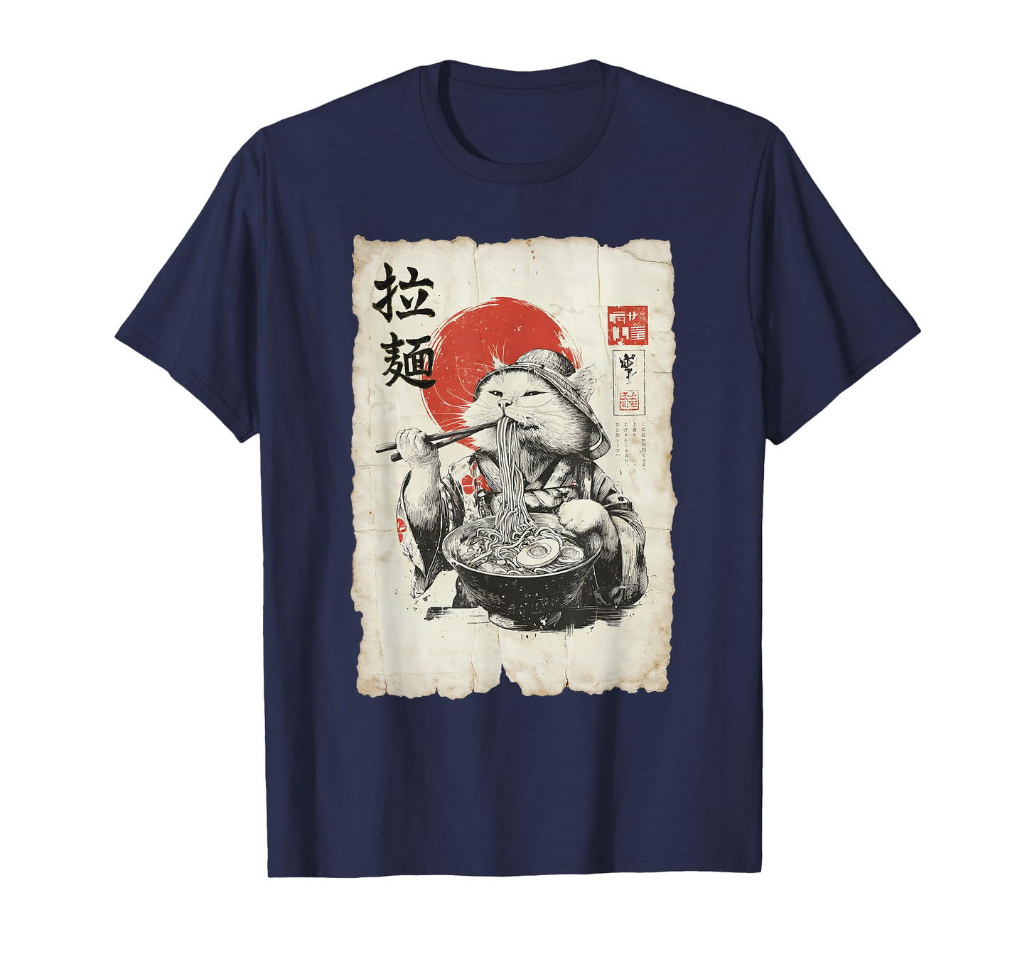 Ramen Cat Ukiyo-E Retro Japanese Noodle Lover T-Shirt