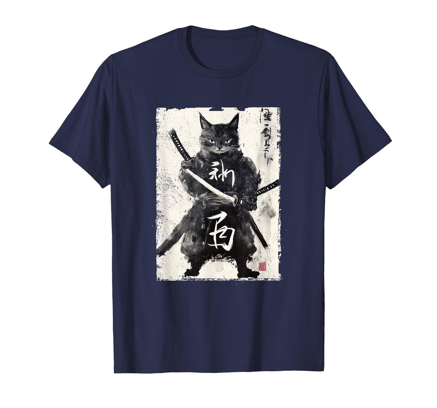 Vintage Samurai Cat Graphic Art Japanese Ukiyo-e Men Women Girls Kids T-Shirt