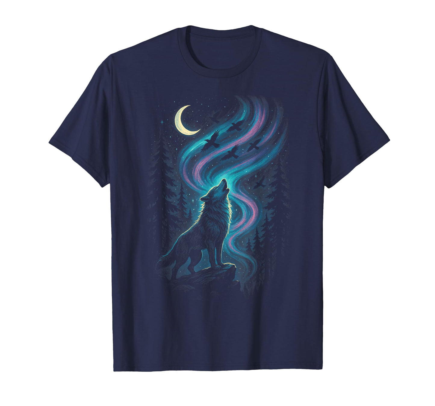 Wolf Aurora Nature Howling Wilderness Night T-Shirt