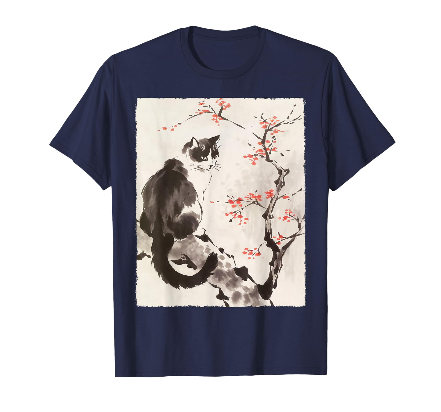 Cat Japanese Art Sakura Cherry Blossom Gifts for Men Women T-Shirt