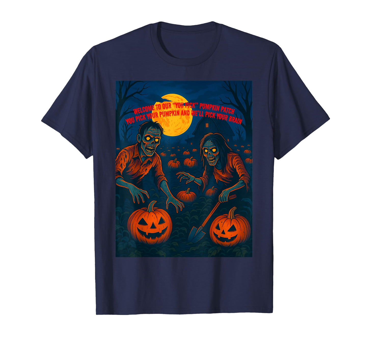 Zombie Pumpkin Patch Halloween – Funny “You Pick” Design T-Shirt