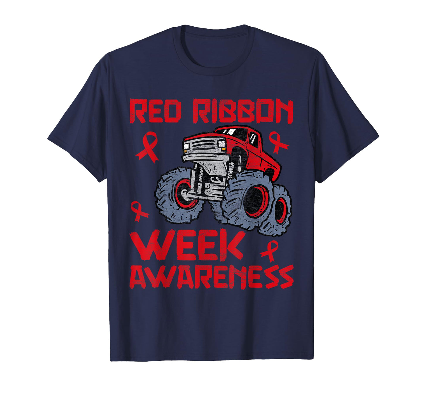 Red Ribbon Week Awareness Monster Truck Toddler Teens Kids T-Shirt