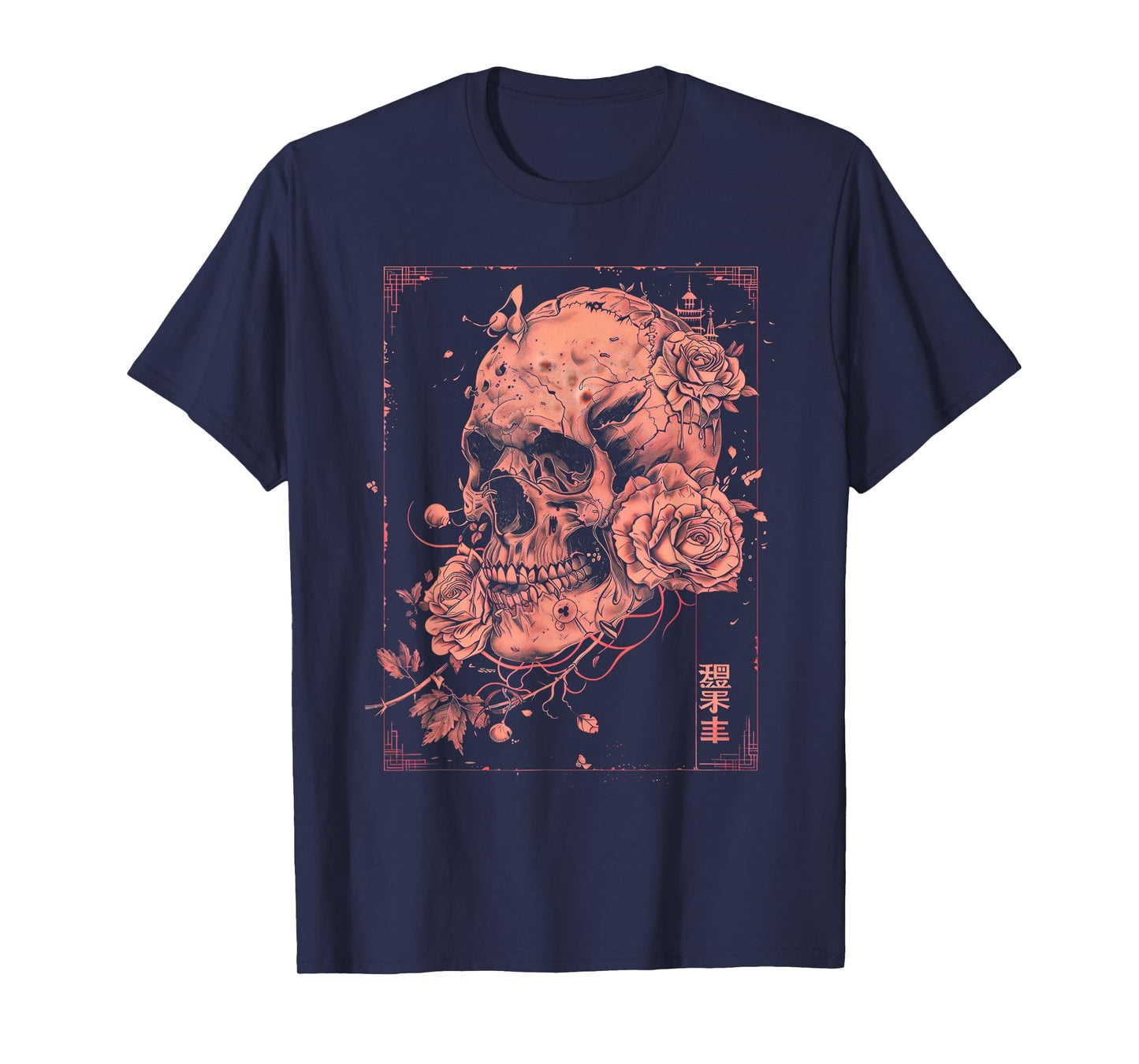 Anime Goth Japanese Skull Rose Roses Gothic Vintage Art T-Shirt