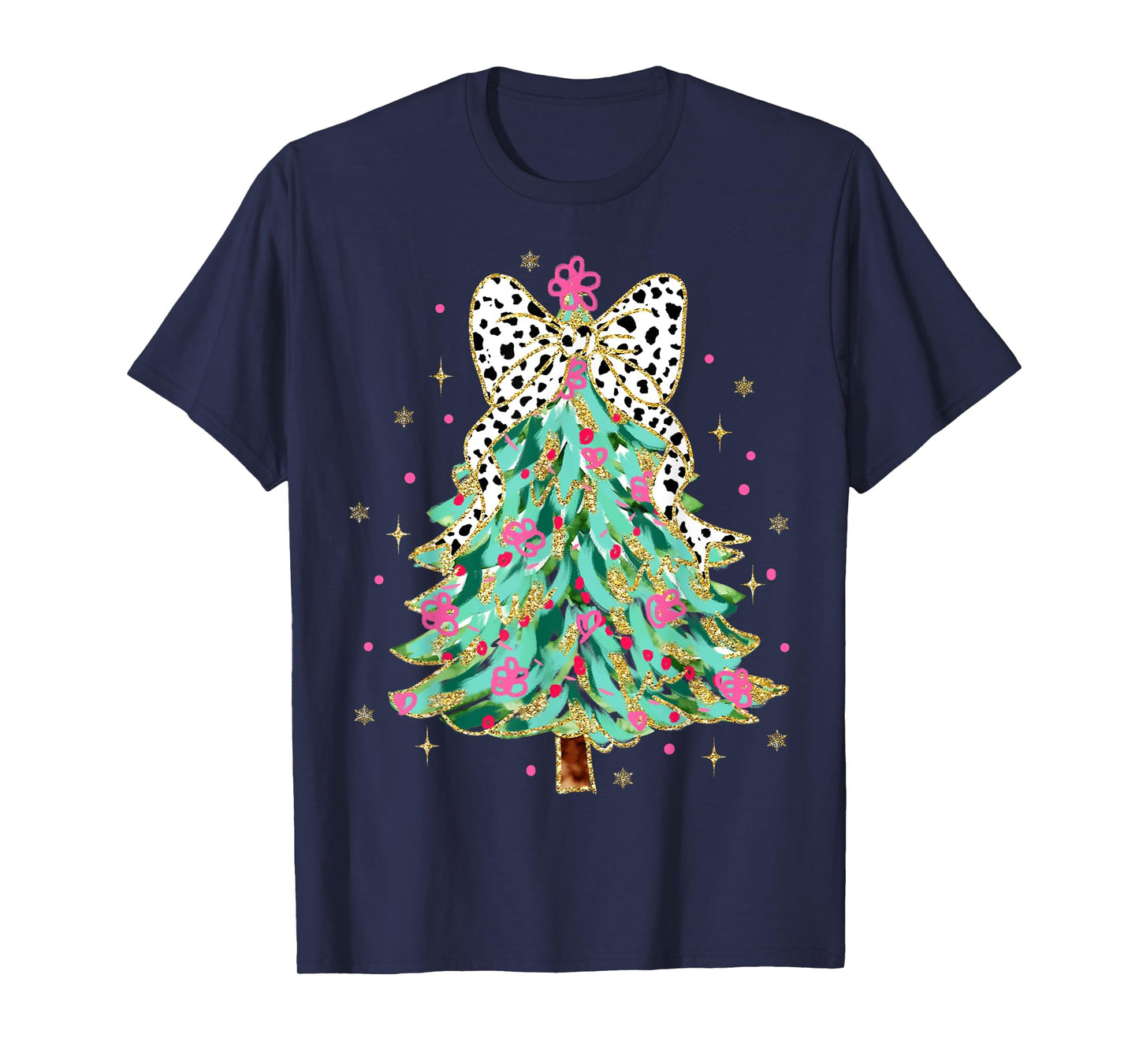 Colorful Coquette Bow Christmas Tree Florals Cute Girly Xmas T-Shirt
