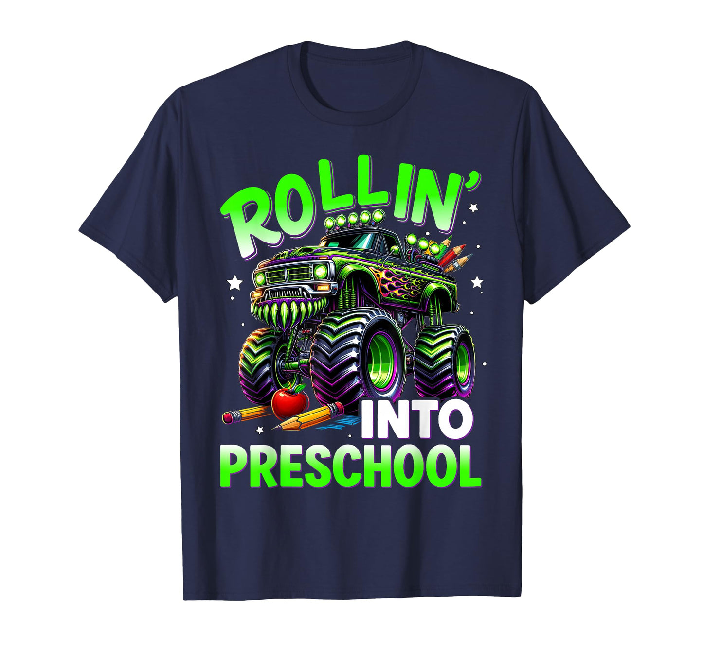 Rollin' Into Preschool Monster Truck Back to School Boys T-Shirt