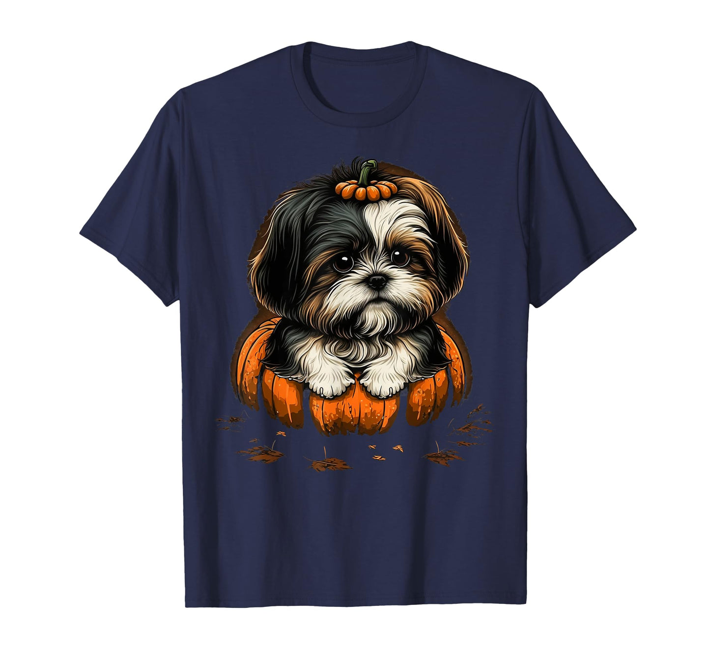 Pumpkin Shih Tzu costume on Shih Tzu Halloween T-Shirt
