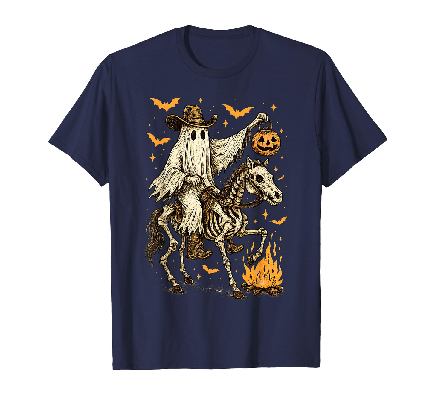 Howdy Cowboy Ghost Pumpkin Riding Skeleton Horse Halloween T-Shirt